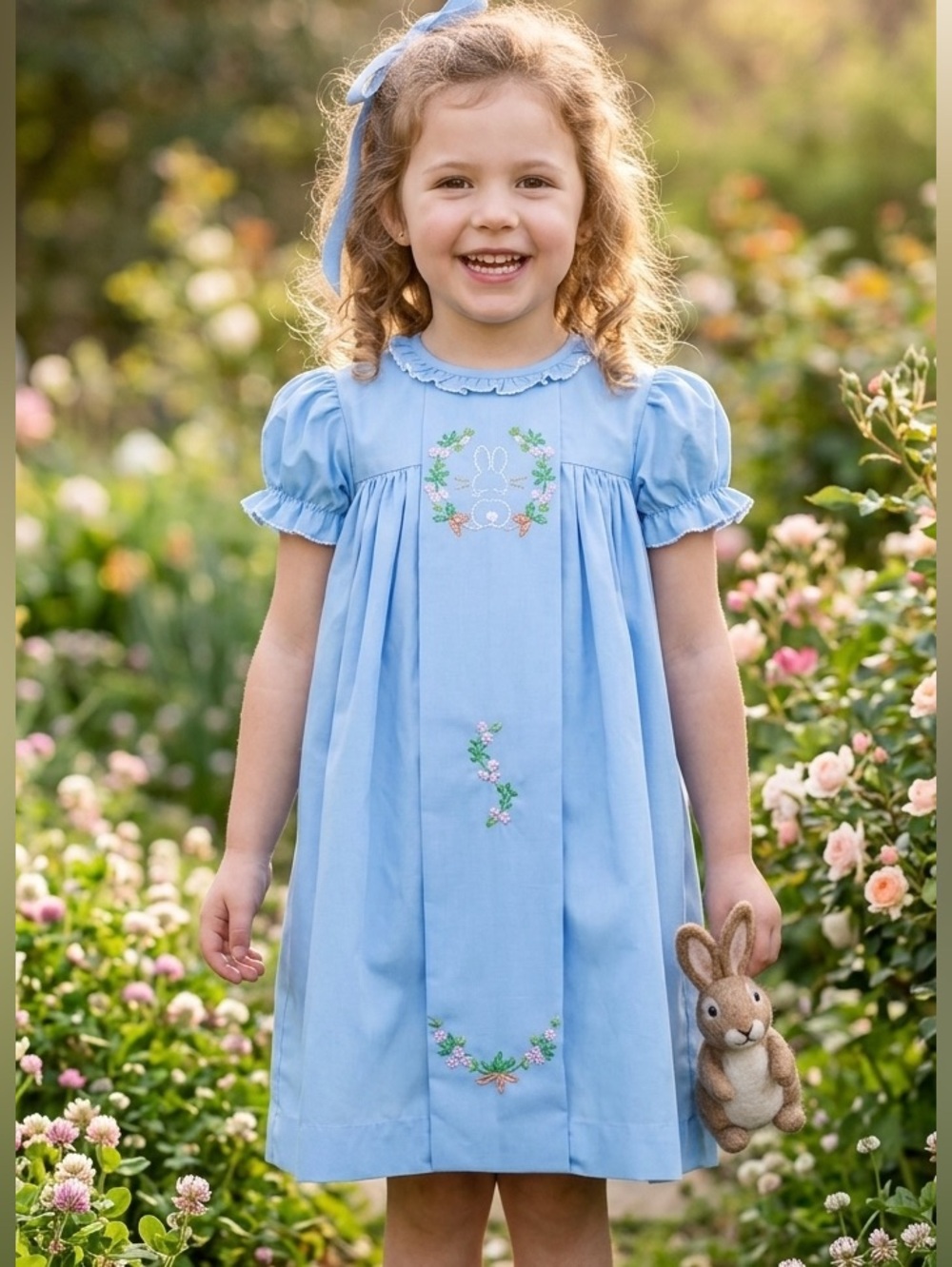 The Proper Peony Clover Bunny Teal Pleated Pan Collared Dress Size 5 years